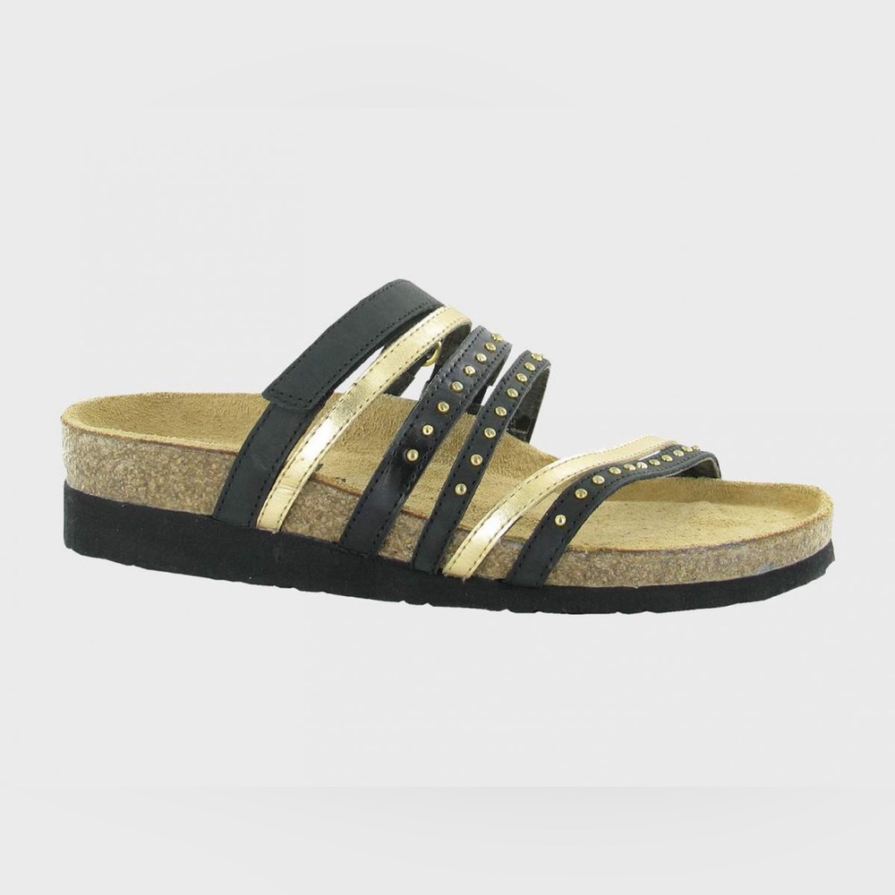 Naot Prescott Black and Gold Strappy Sandals